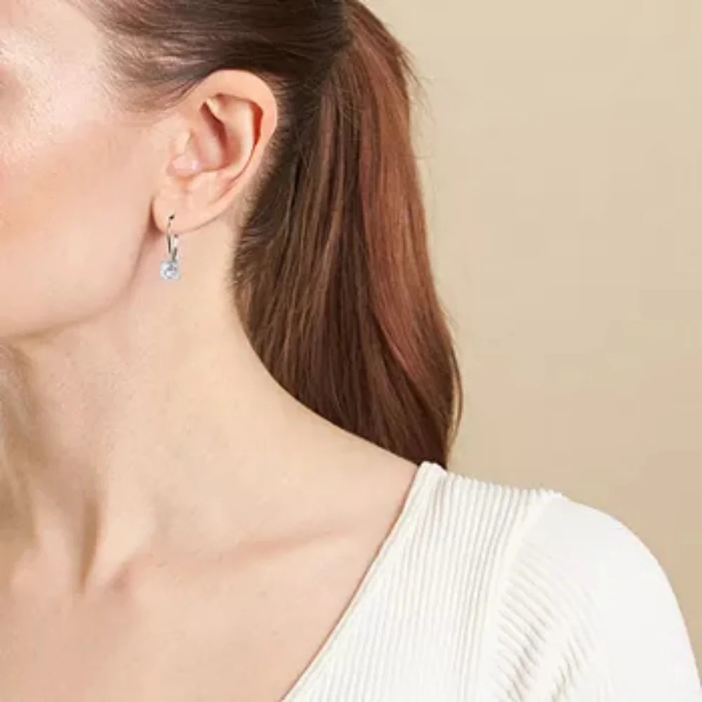 Silver Treasures Cubic Zirconia Sterling Silver Round Leverback Drop Earrings - Picture 2 of 8